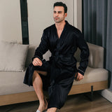Robe de chambre en soie homme noire