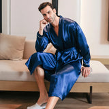 Robe de chambre en soie homme bleu