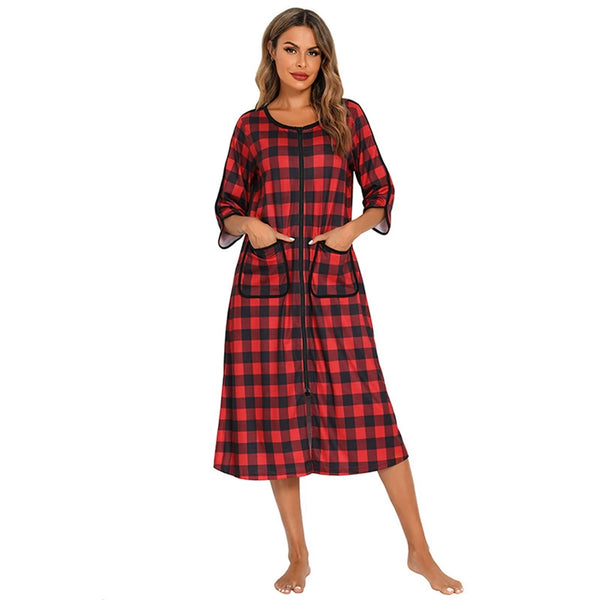 Robe de chambre femme fermeture éclair rouge noire