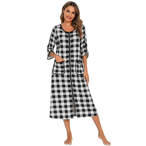 Robe de chambre femme fermeture éclair noir gris