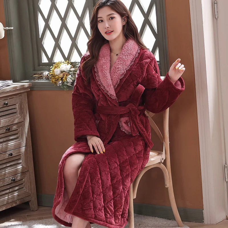 Robe de chambre femme matelassée rose foncée