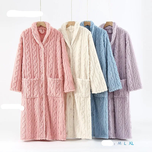 Robe de chambre femme polaire sans capuche rose, beige, bleu et violet
