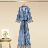 Robe de chambre femme velours luxe bleu gris