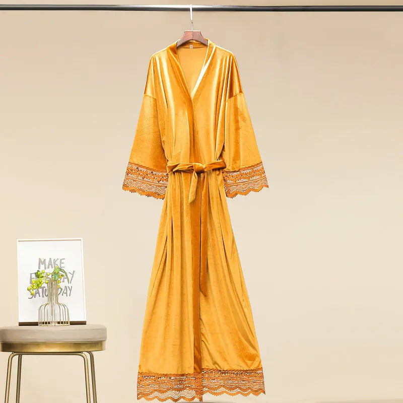 Robe de chambre femme velours luxe jaune