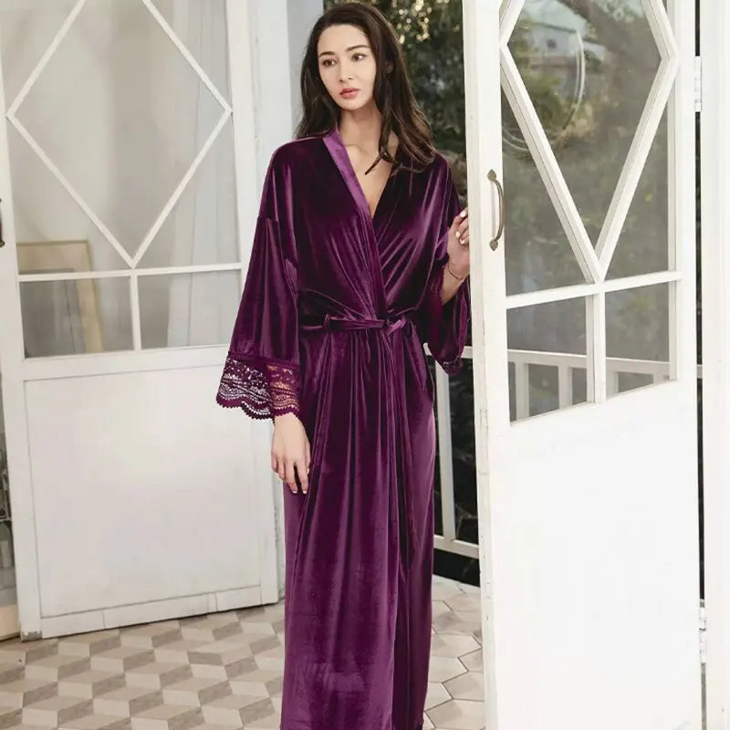 Robe de chambre femme velours luxe violette