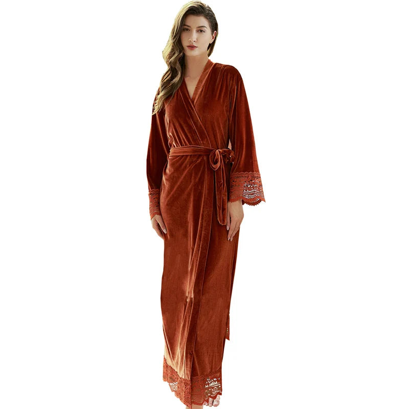 Robe de chambre femme velours luxe orange