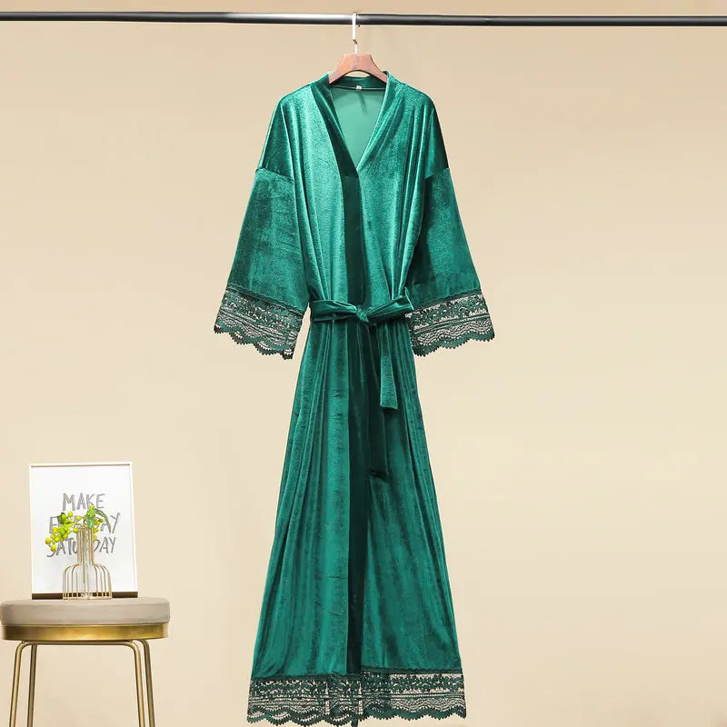  Robe de chambre femme velours luxe vert