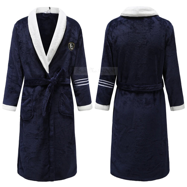 Robe de chambre homme hiver bleu marine col blanc