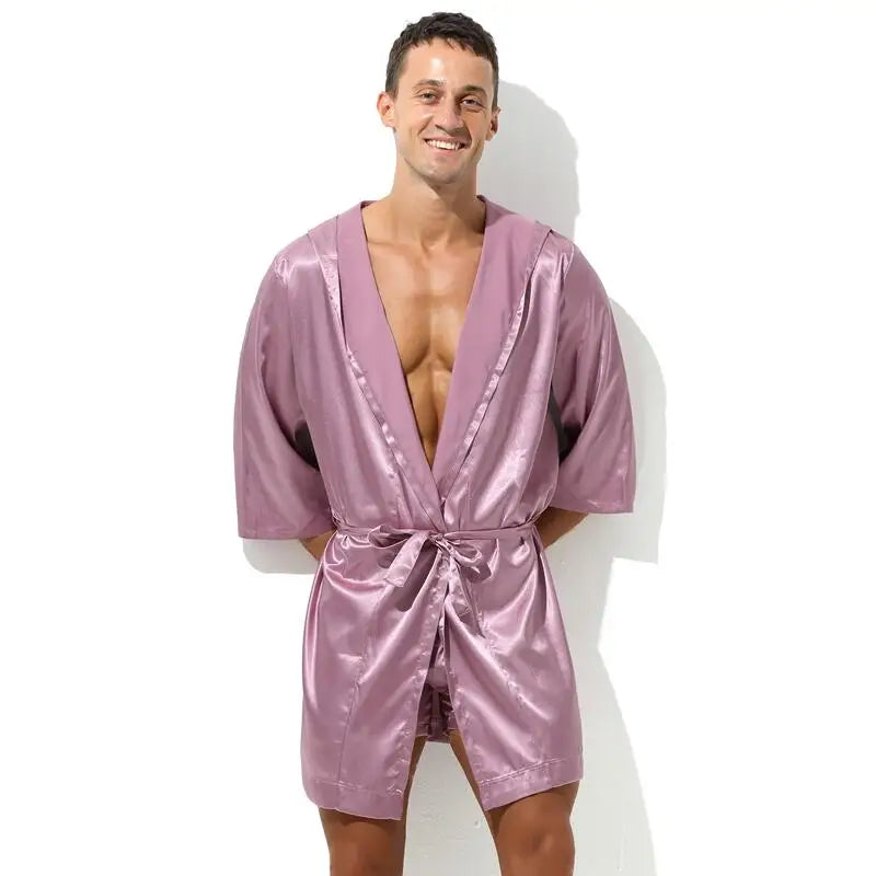 Robe de chambre homme légère rose