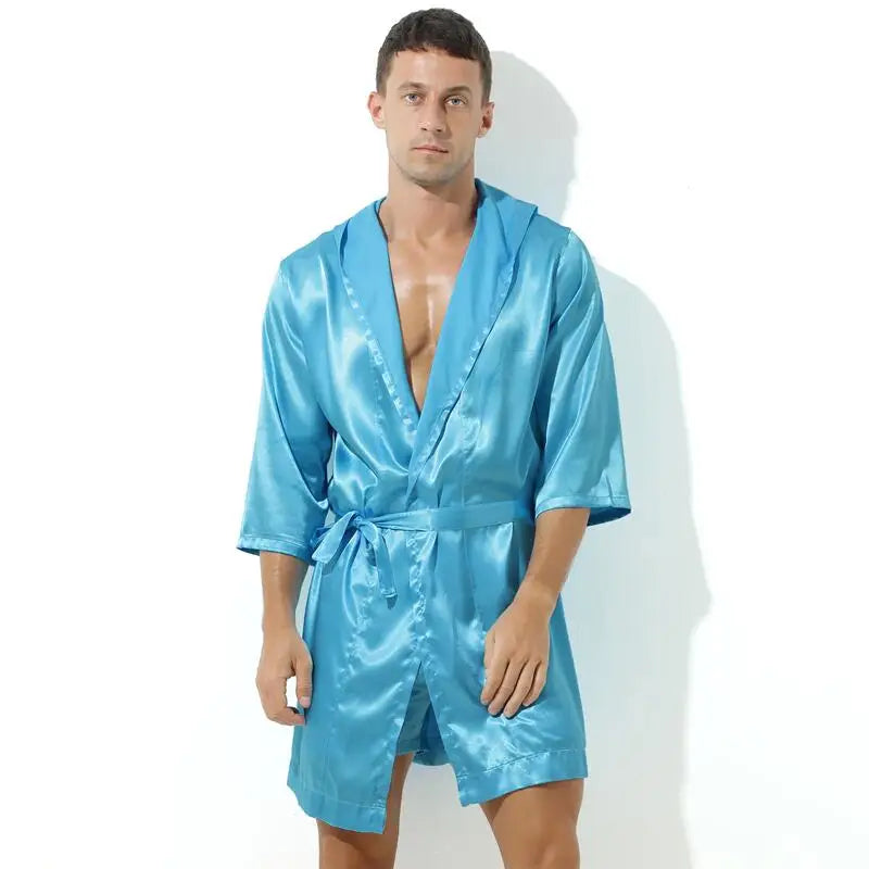 Robe de chambre homme légère bleu ciel