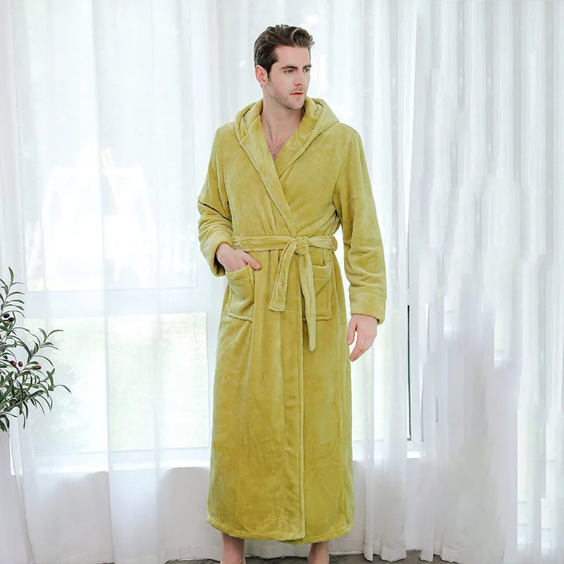 Robe de chambre homme longue vert jaunâtre