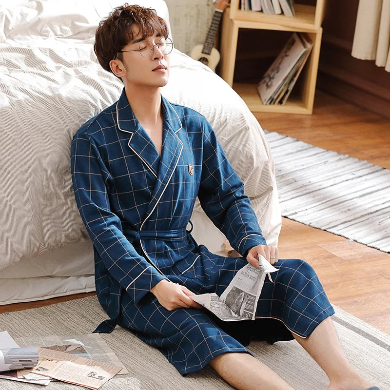 Robe de chambre homme style anglais bleu rayé