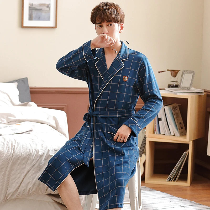 Robe de chambre homme style anglais bleu