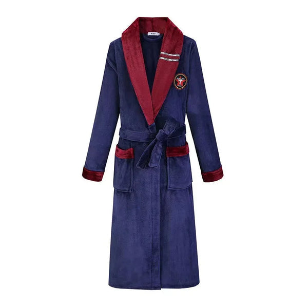 Robe de chambre homme velours violet col rouge