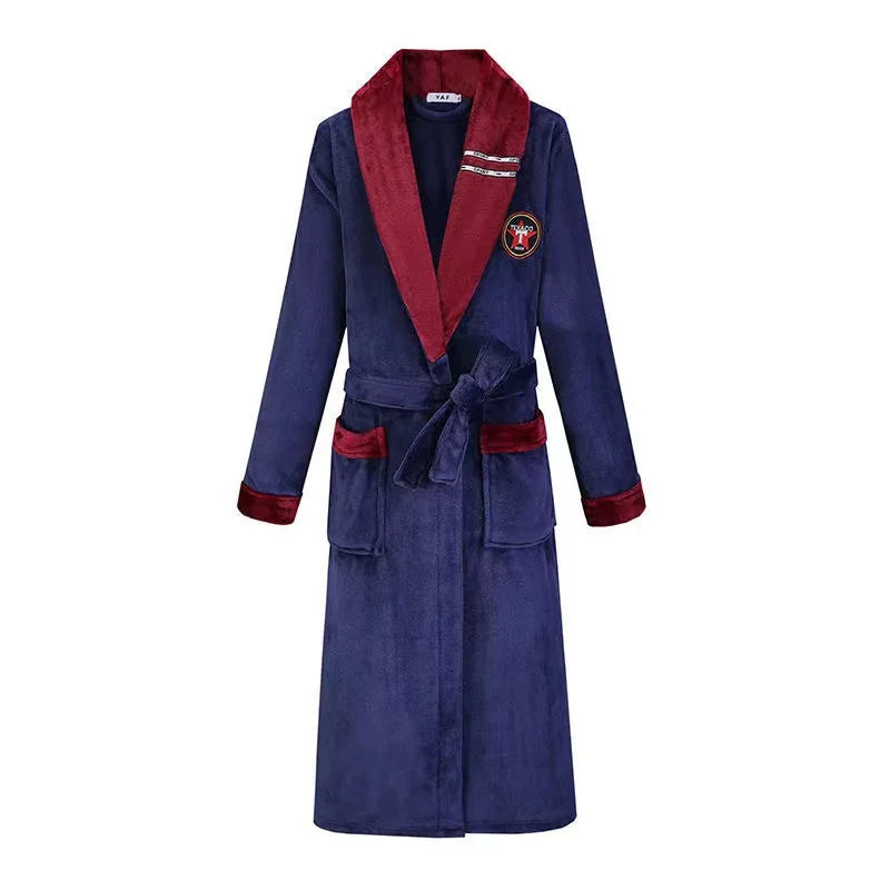 Robe de chambre homme velours violet col rouge