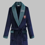 Robe de chambre homme velours bleu marine col vert