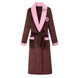 Robe de chambre homme velours marron col rose