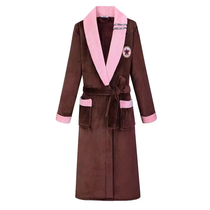 Robe de chambre homme velours marron col rose