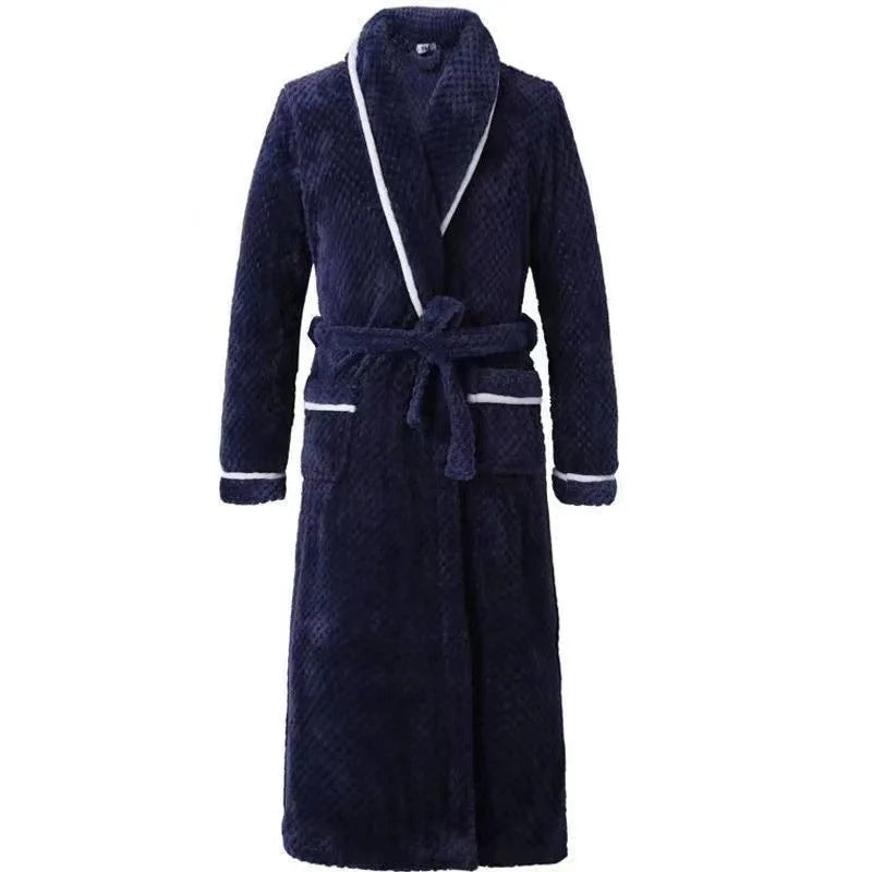 Robe de chambre homme velours bleu marine col blanc