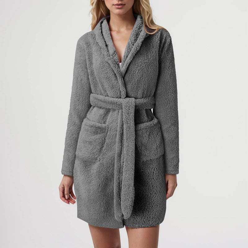 Robe de chambre polaire femme courte gris foncé