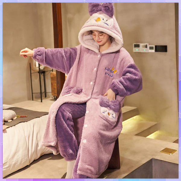 Robe de chambre polaire femme originale violette
