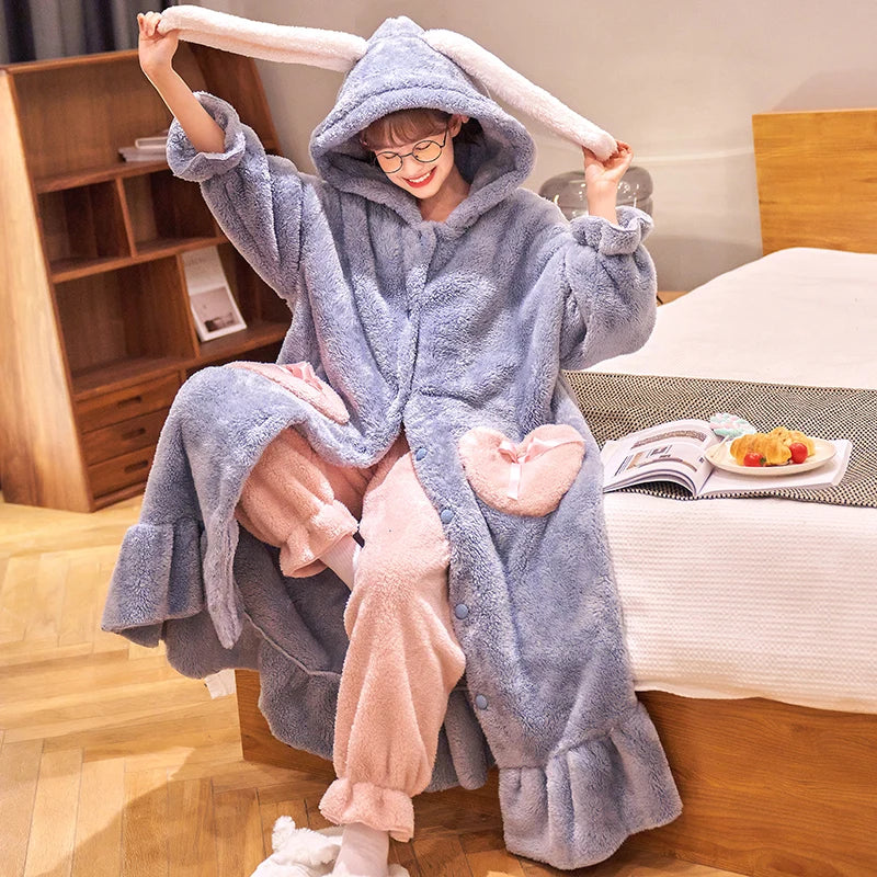 Robe de chambre polaire femme originale bleue