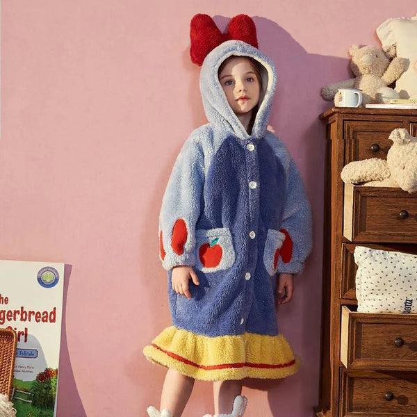 Robe de chambre polaire fille bleue, jaune et rouge