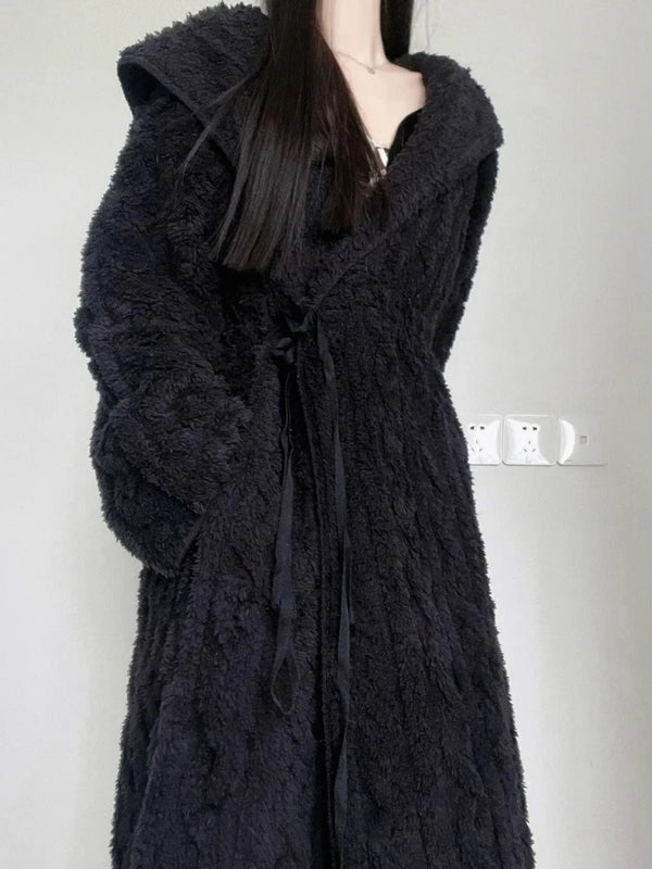 Robe de chambre polaire noire femme
