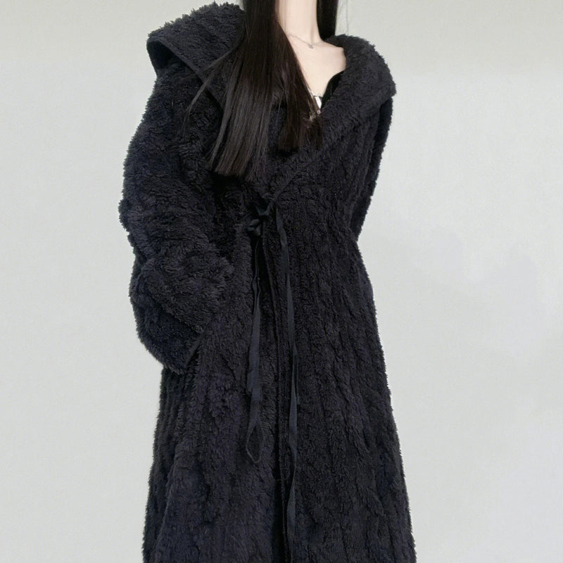 Robe de chambre polaire noire femme
