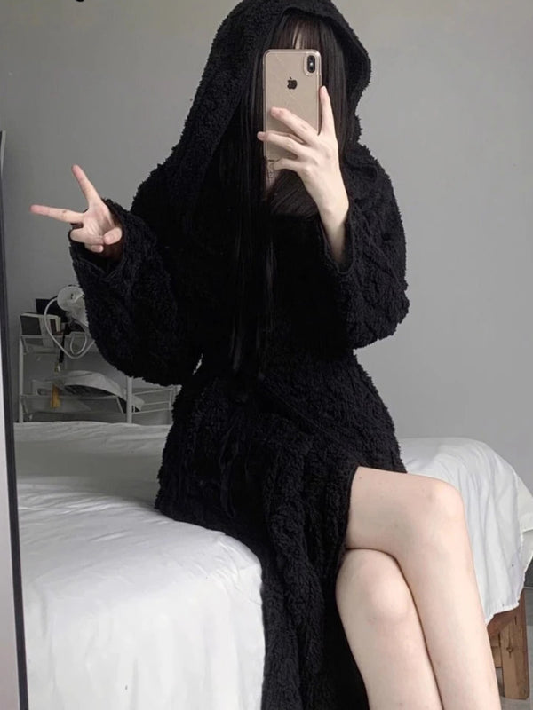 Robe de chambre polaire noire femme
