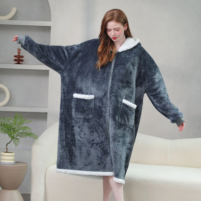 Robe de chambre polaire zippée femme bleu marine