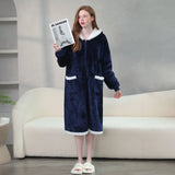 Robe de chambre polaire zippée femme bleu foncé