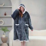 Robe de chambre polaire zippée femme gris foncé