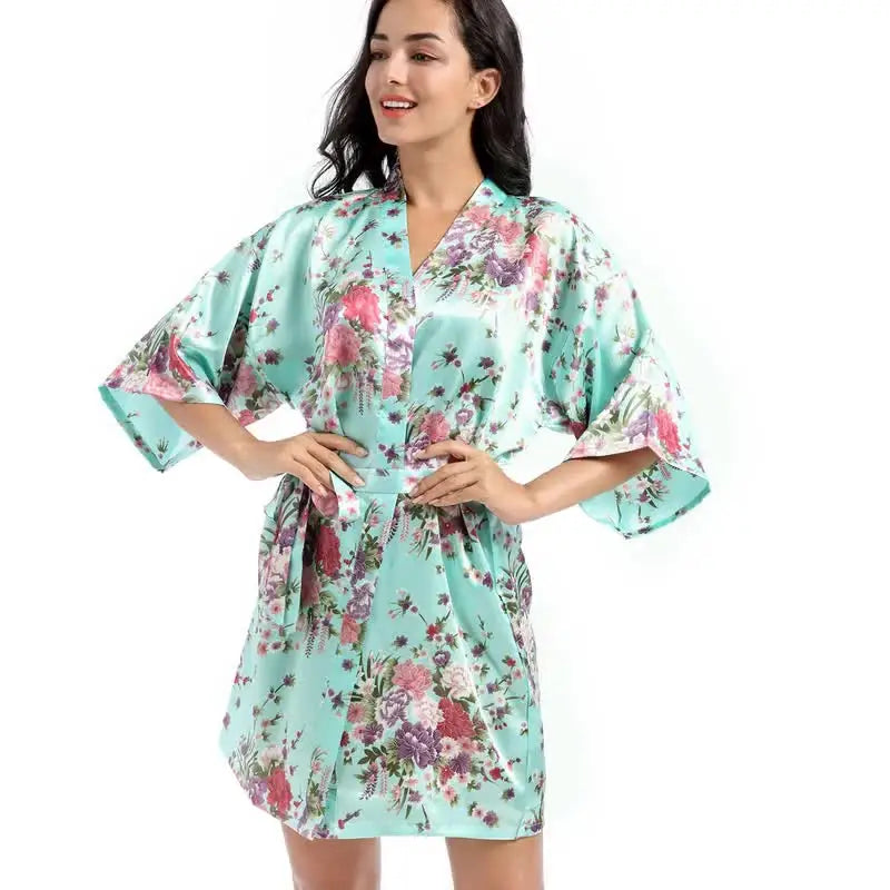 Robe de chambre été femme imprimé vert/rouge
