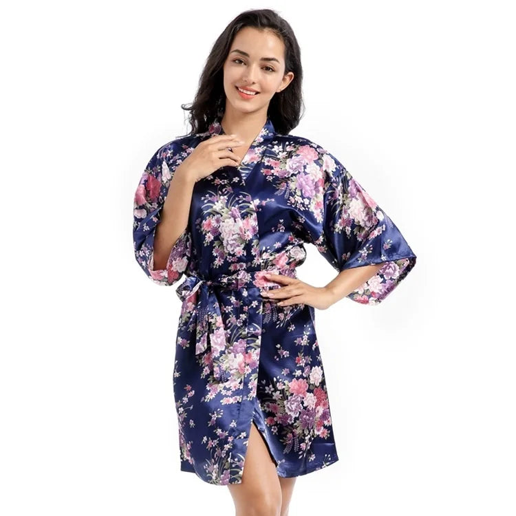 Robe de chambre été femme imprimé BLEU ROSE
