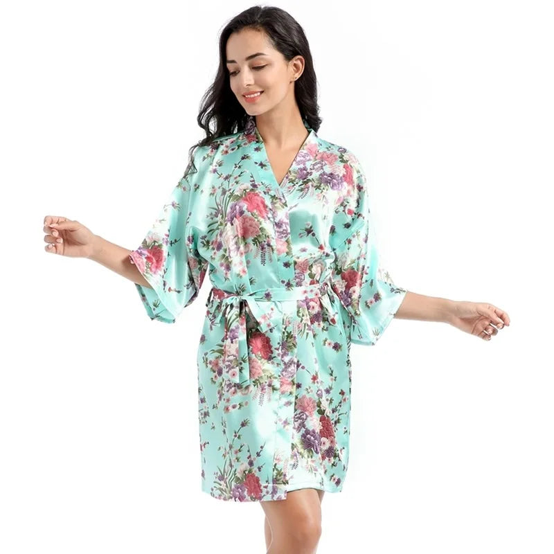 Robe de chambre été femme imprimé vert/rouge