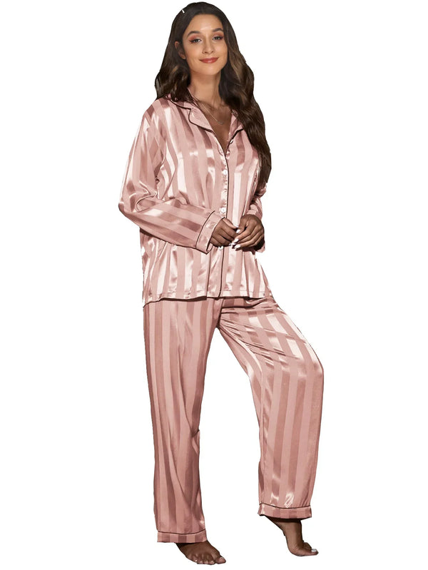 Pyjama satin rayure rose