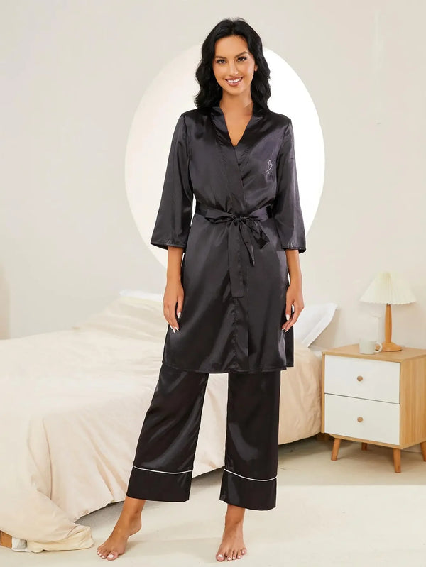 Pyjama satin noir femme