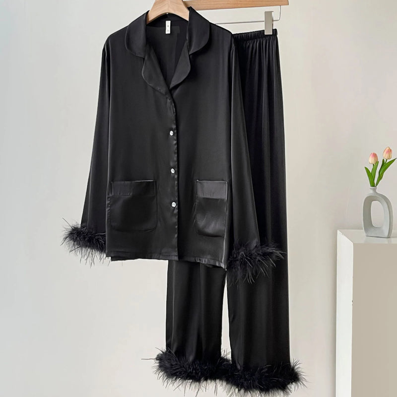 Pyjama satin rose noir