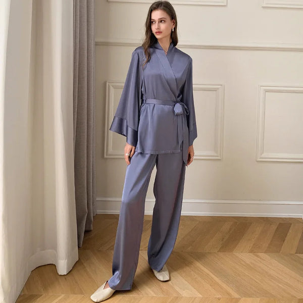 Le 2 pièces pyjama satin femme bleu