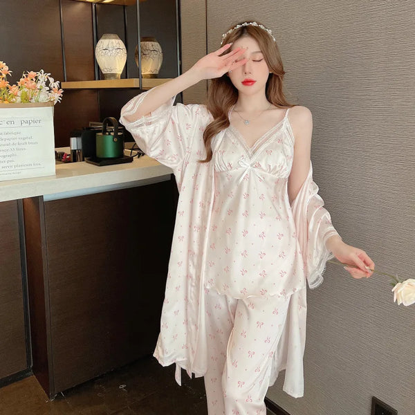 Pyjama 3 pièces satin femme rose