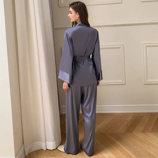 Le 2 pièces pyjama satin femme bleu