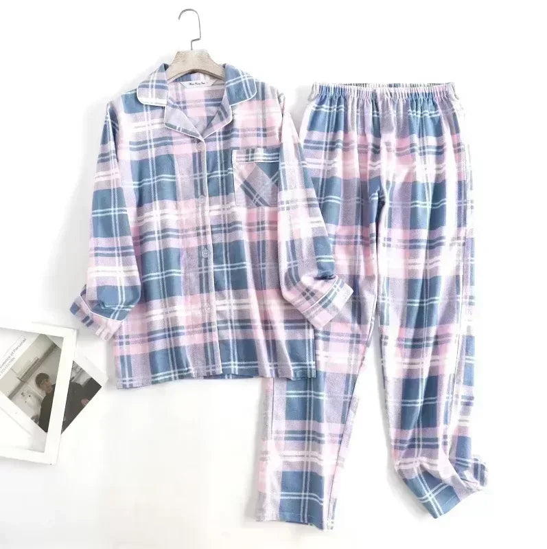 pyjama femme flanelle de coton rose gris