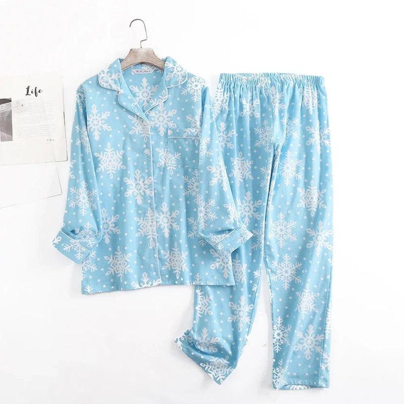pyjama femme flanelle de coton bleu neige