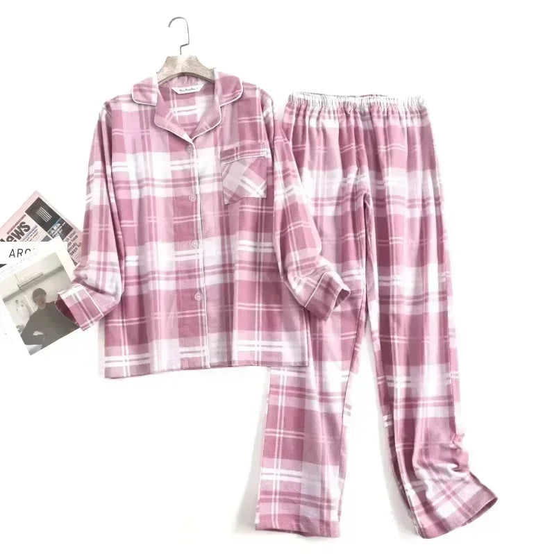 pyjama femme flanelle de coton grands carreaux rose blanc