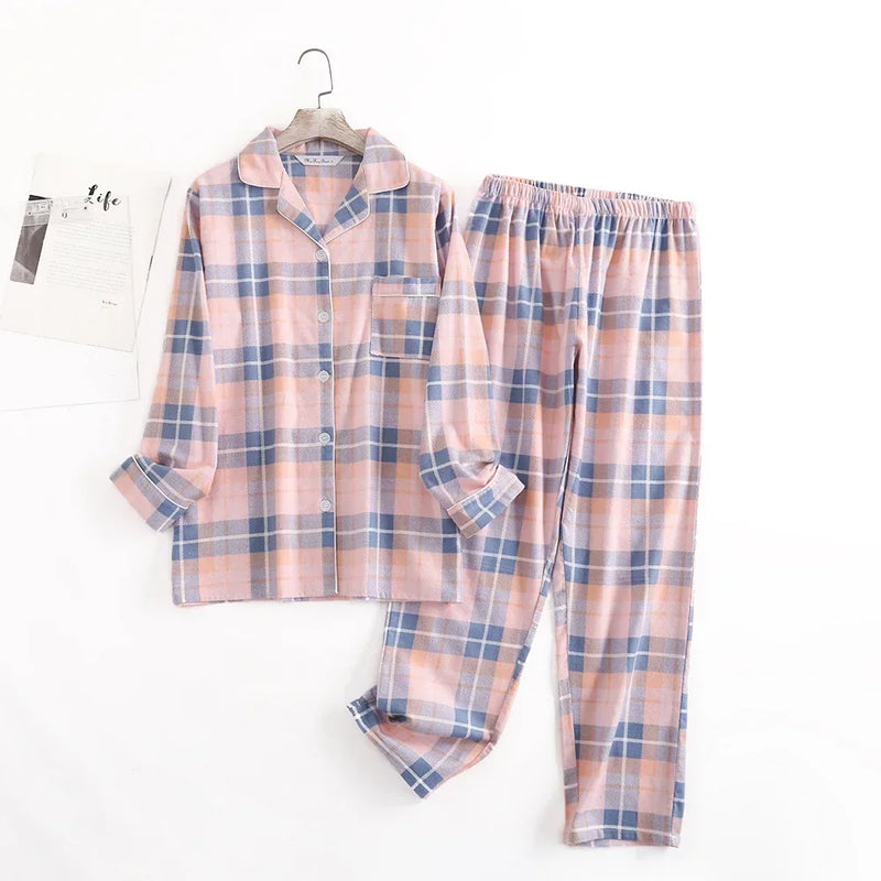pyjama femme flanelle de coton carreaux rose bleu