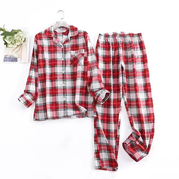 pyjama femme flanelle de coton carreaux blanc rouge