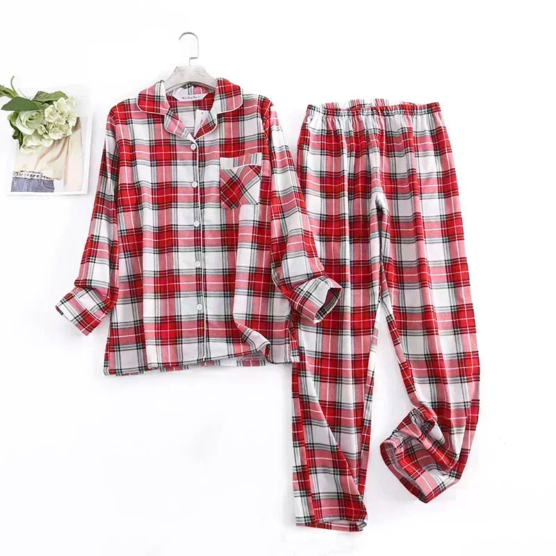 pyjama femme flanelle de coton carreaux blanc rouge