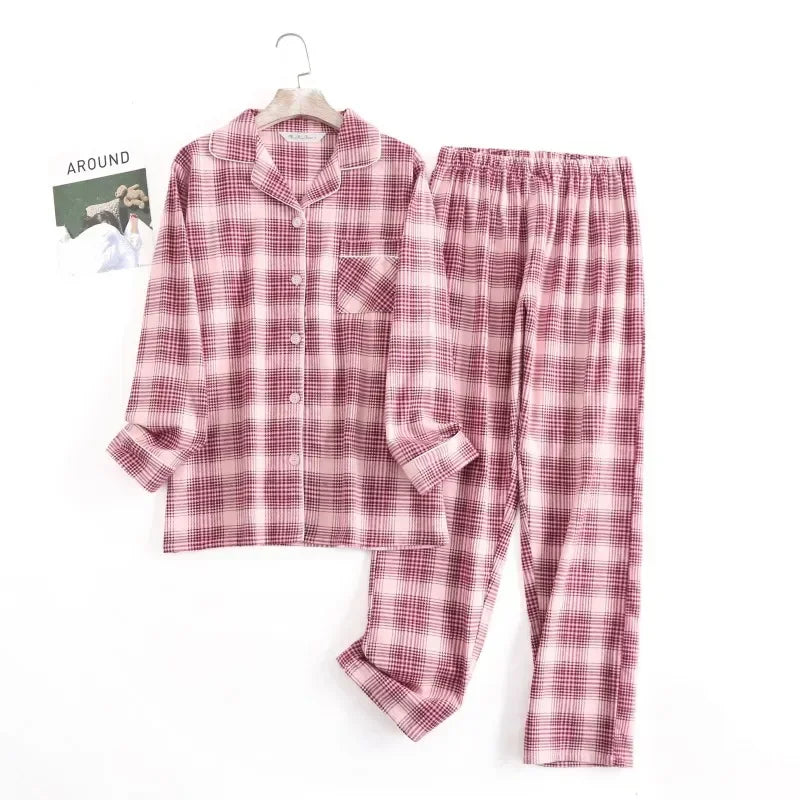 pyjama femme flanelle de coton  croisillons gris et rose clair