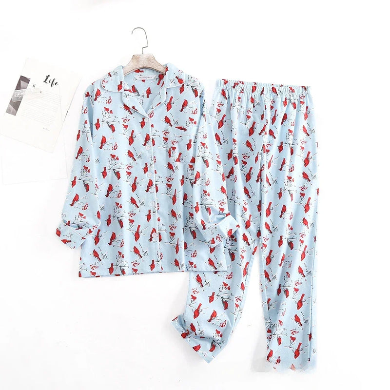 pyjama femme flanelle de coton oiseau rouge
